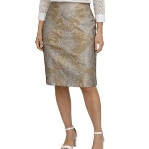Newport News Brocade Pencil Skirt Metallic Gold Silver Jacquard Formal Size 14